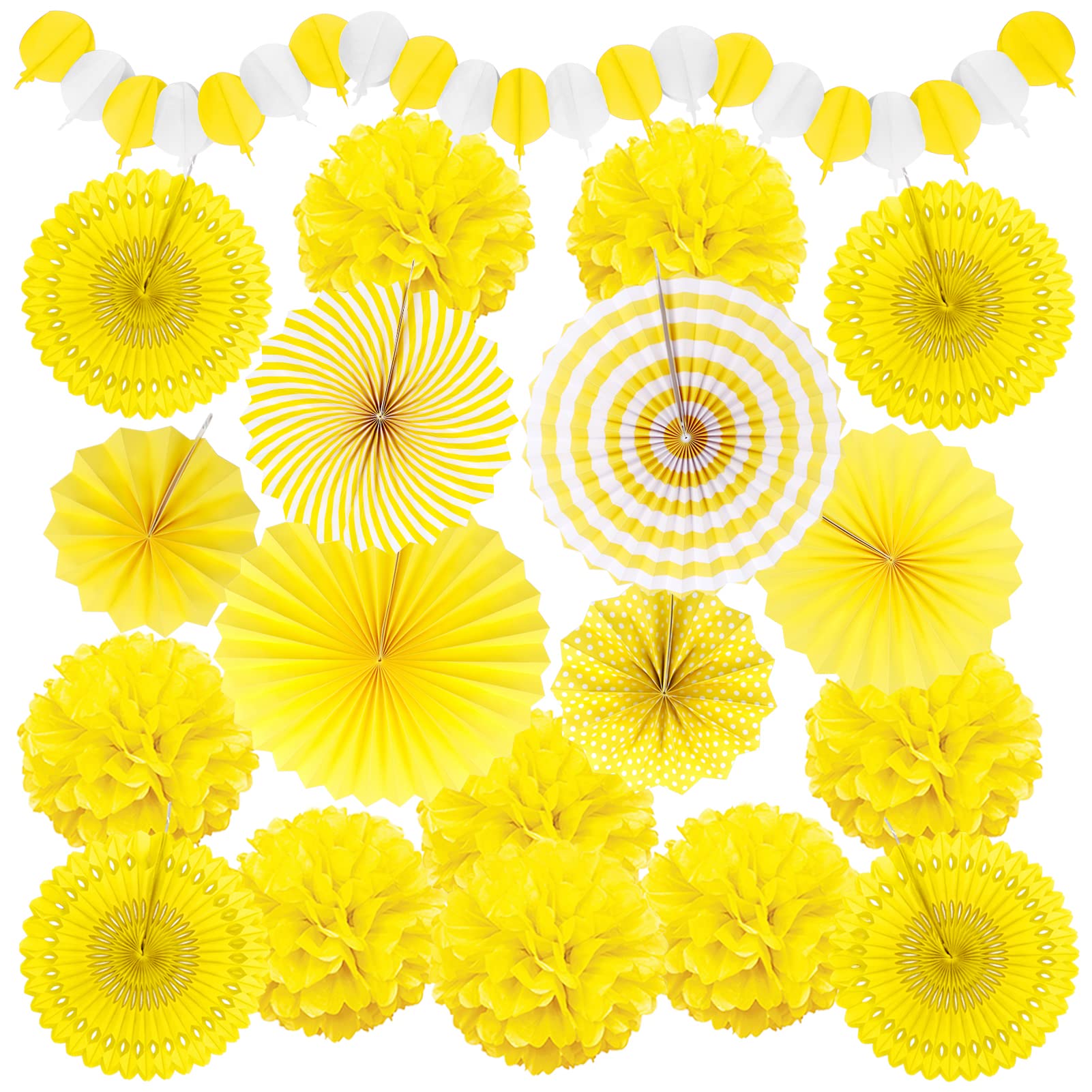Recosis Yellow Party Decorations, Papar Fans Pompoms Fans Garlands for Birthday Bridal Baby Shower Wedding Graduation Spring Festival Party Decorations