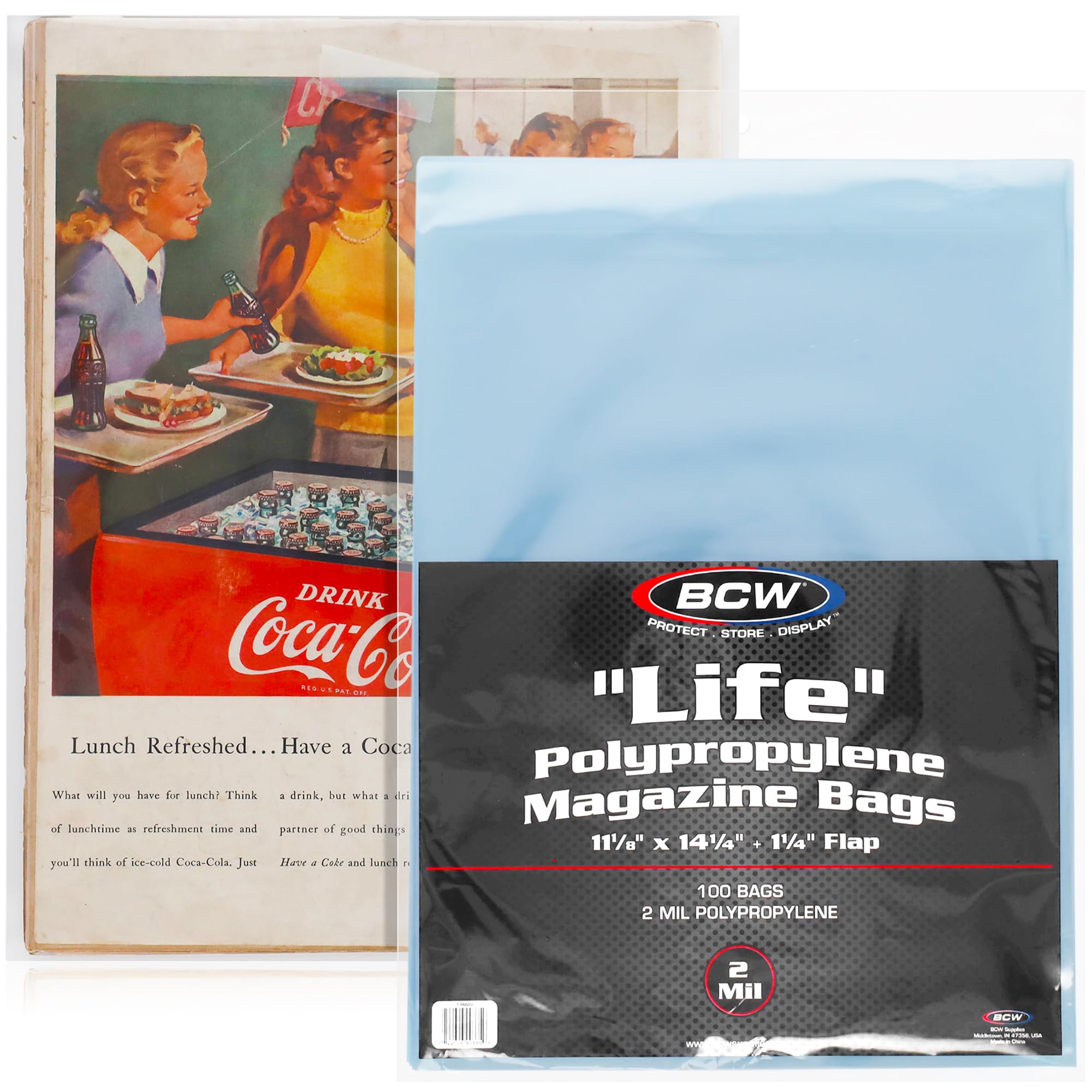 BCW Life Magazine Bags -1 Pack of 100 | Crystal Clear Polypropylene | Acid-Free Archival Quality | Protect and Store Collectible Life Magazines | Exterior 11 1/8 x 14 1/4