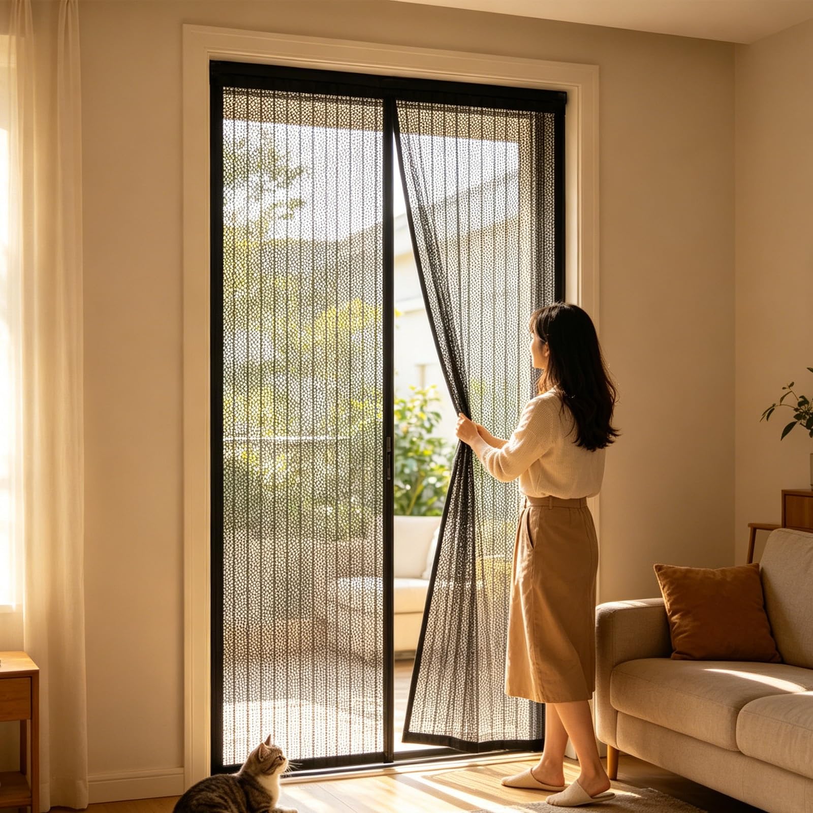 Fliegengitter Tür 180 x 260 cm Fliegenschutz Türen, Insektenschutz Balkon Tür, Fly Screen Door Magnetic Fliegengitter Ohne Bohren für Terrassentür Und Balkontür, Schwarz