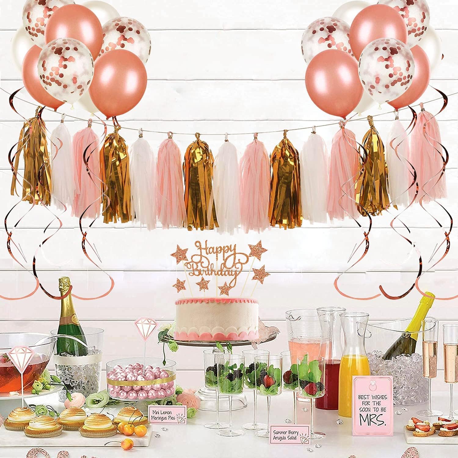 Hippity Hop Tissue Paper garland pom pom tassel For Birthday decoration,theme decoration,bridal shower,anniversary,valentine,bacheorette,bachelors,kids decoration,Rose Gold and Pink (20 pcs Pack of 1)