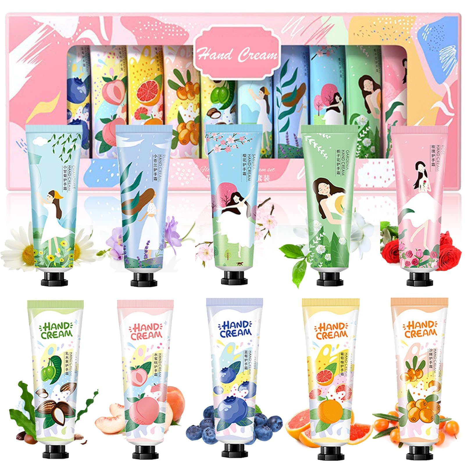 KASTWAVE10 Pack Hand Cream Gift Set for Women, Hand Lotion for Dry Cracked Hands, With Vitamin E, Natural Plant Fragrance Hand Lotion Travel Size Mini Lotion Bulk, Moisturizing Hand Lotion Set