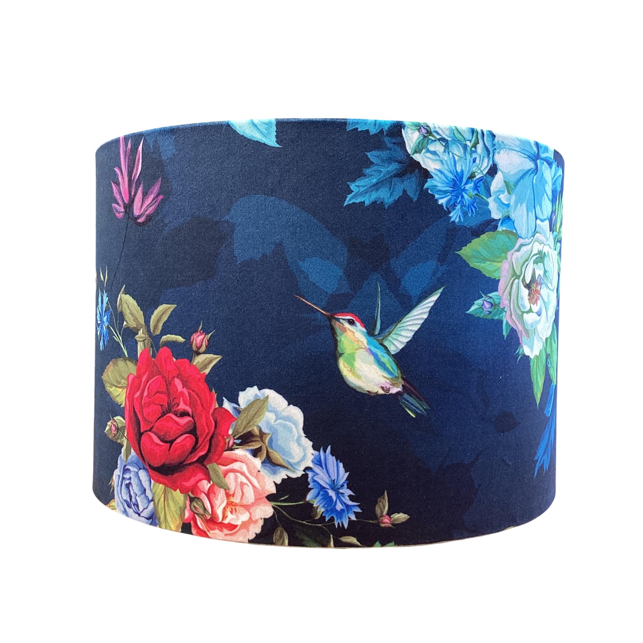 Lampshades of Ellie Navy Blue Velvet Handmade Lampshade with Hummingbirds | 30cm | 40cm | Table Floor Ceiling Light-Shades… (Medium (30cm Diamater), Table/Floor)