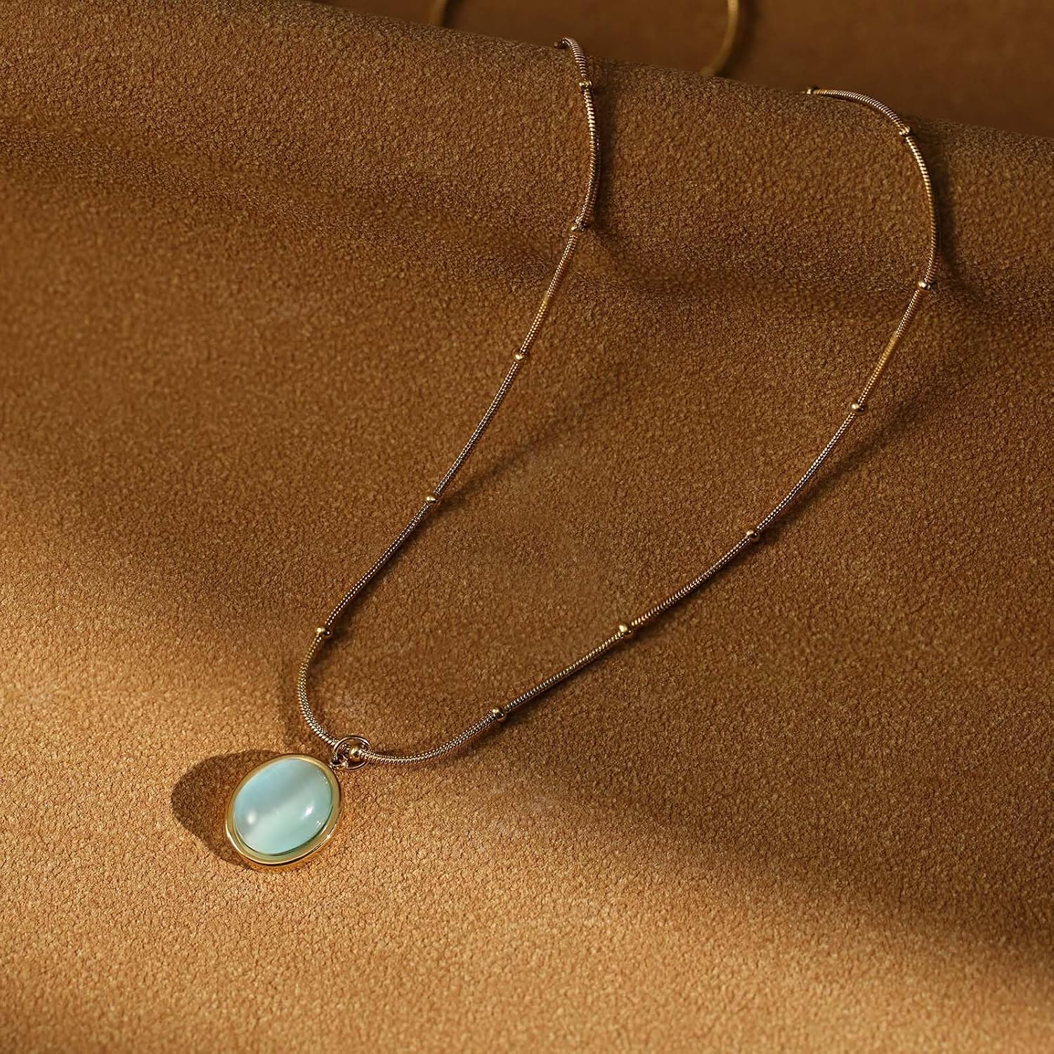 18K Gold Cat's Eye Necklace for Women, Trendy Dainty Colorful Oval Pendant, Vintage Gold Cute Jewelry, Birthday Mother's Day Valentine's Day Gift for Wife Girlfriend