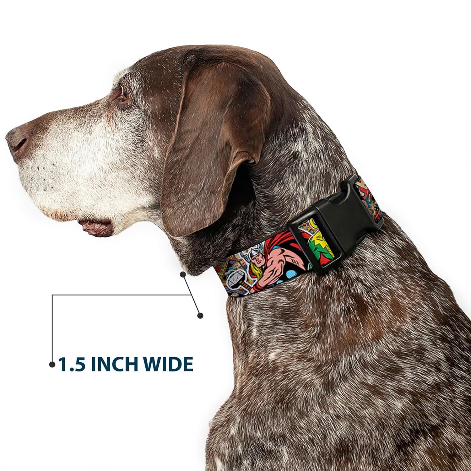 Dog Collar Plastic Clip Thor Loki Poses Retro Comic Books Stacked 18 to 32 Inches 1.5 Inch Wide