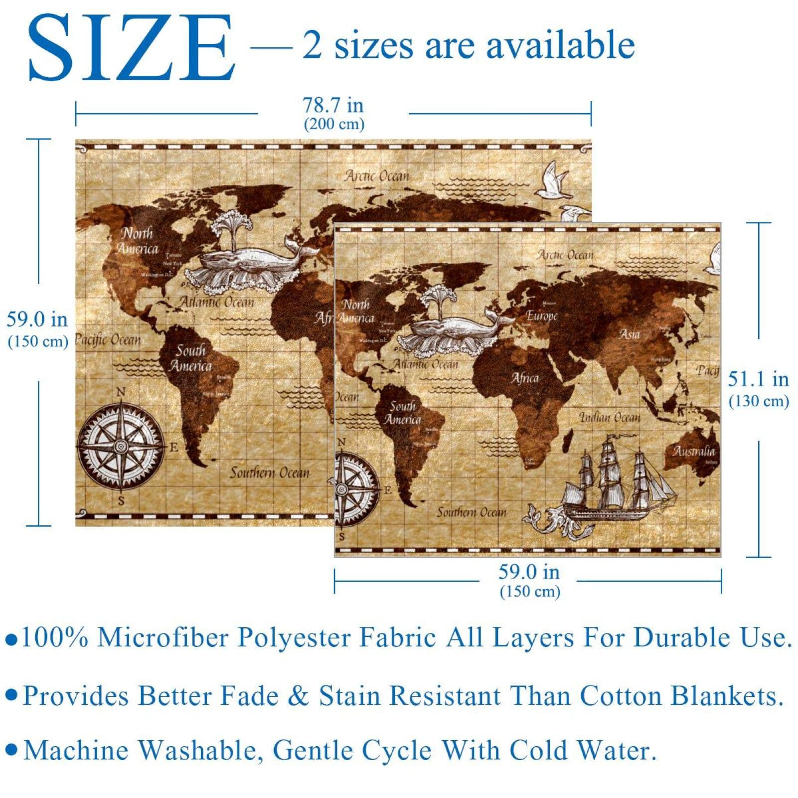Coperta in pile, super morbida e lussuosa, mappa del mondo vintage (2)