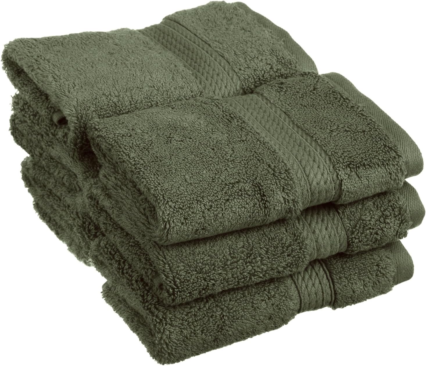 BLUENILEMILLS Buckingham Egyptian Cotton Solid 6-Piece Towel Set, Face Towels, Forest Green