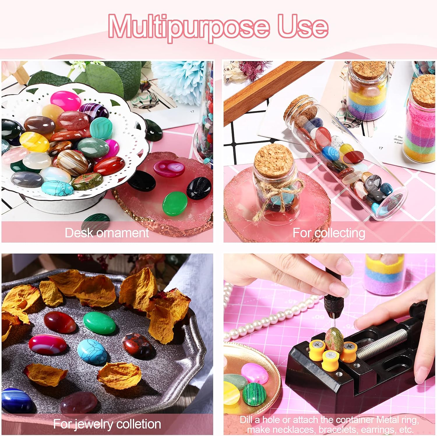 Patelai 50 Pieces Cabochons Oval Bead Natural Gate Stone Charms Healing Crystal Stone for Jewelry Making Charms Pendants Earrings DIY, 13 x 18 mm/ 0.5 x 0.7 Inch