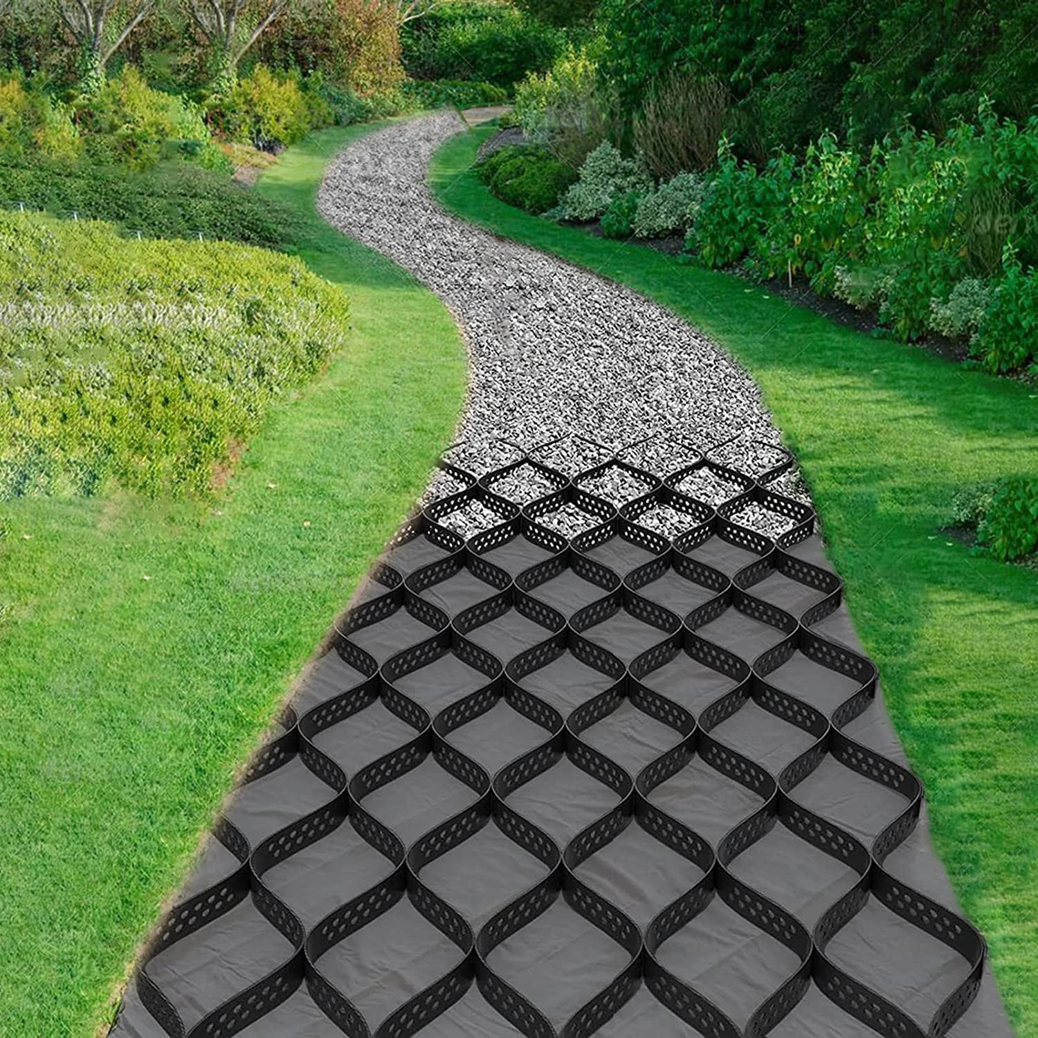RENLXFI 2 Inch Tall Driveway Stabilizer Grid, Garden Honeycomb Flexible Gravel Geocells Grid, for Landscaping Walkway Pathways(3x7m/9.8x23ft)