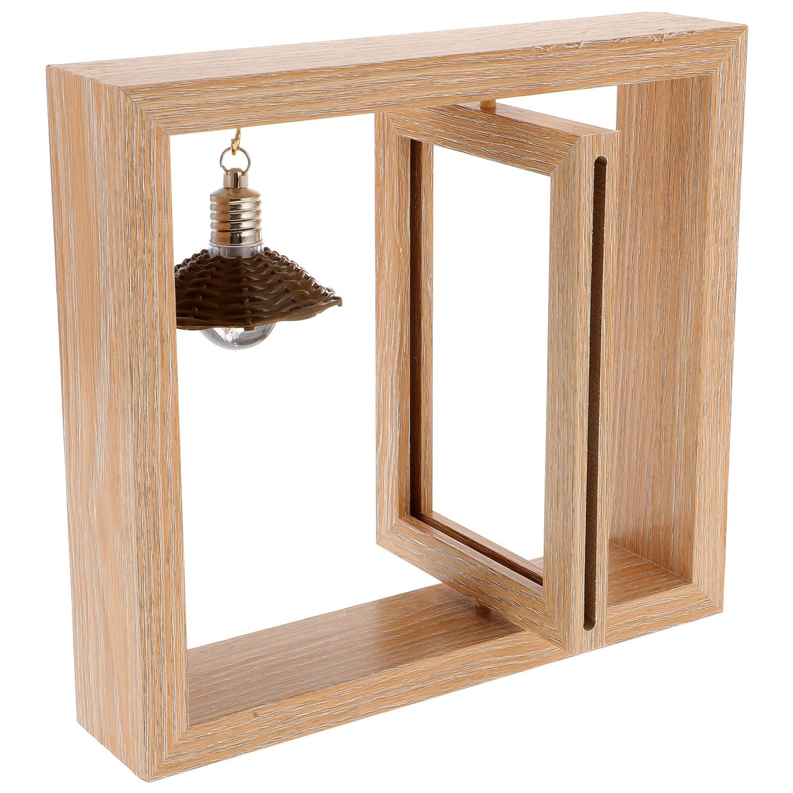 VANZACK Marco de Fotos Giratorio de Doble Cara de Madera 15x15 Cm Luz LED para Escritorio, Adorno Decorativo Creativo para Hogar y Oficina, Marco Soporte para Fotos 6 Pulgadas