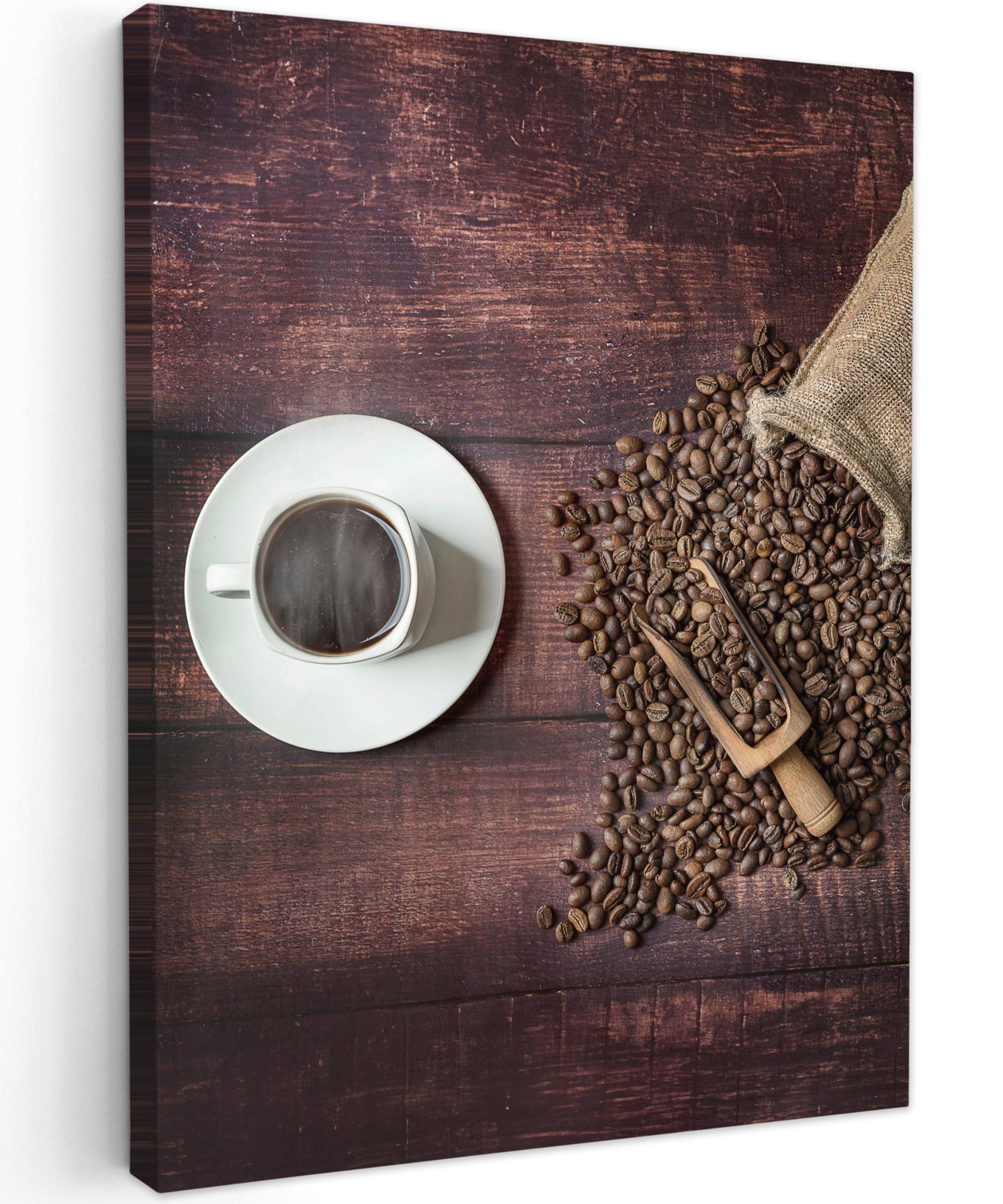 MuchoWow© Canvas Wall Art 12"x16" / 30x40 cm Decor Hanging Pictures for Living Room Canvus Artwork Deco Walls Coffee - Coffee beans - Kitchen - Wood - Bag — image 1