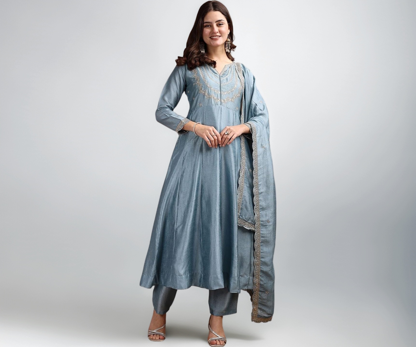 Jay Jogmaya Creation Women's Anarkali Kurta Pant Dupatta Set - Image 1