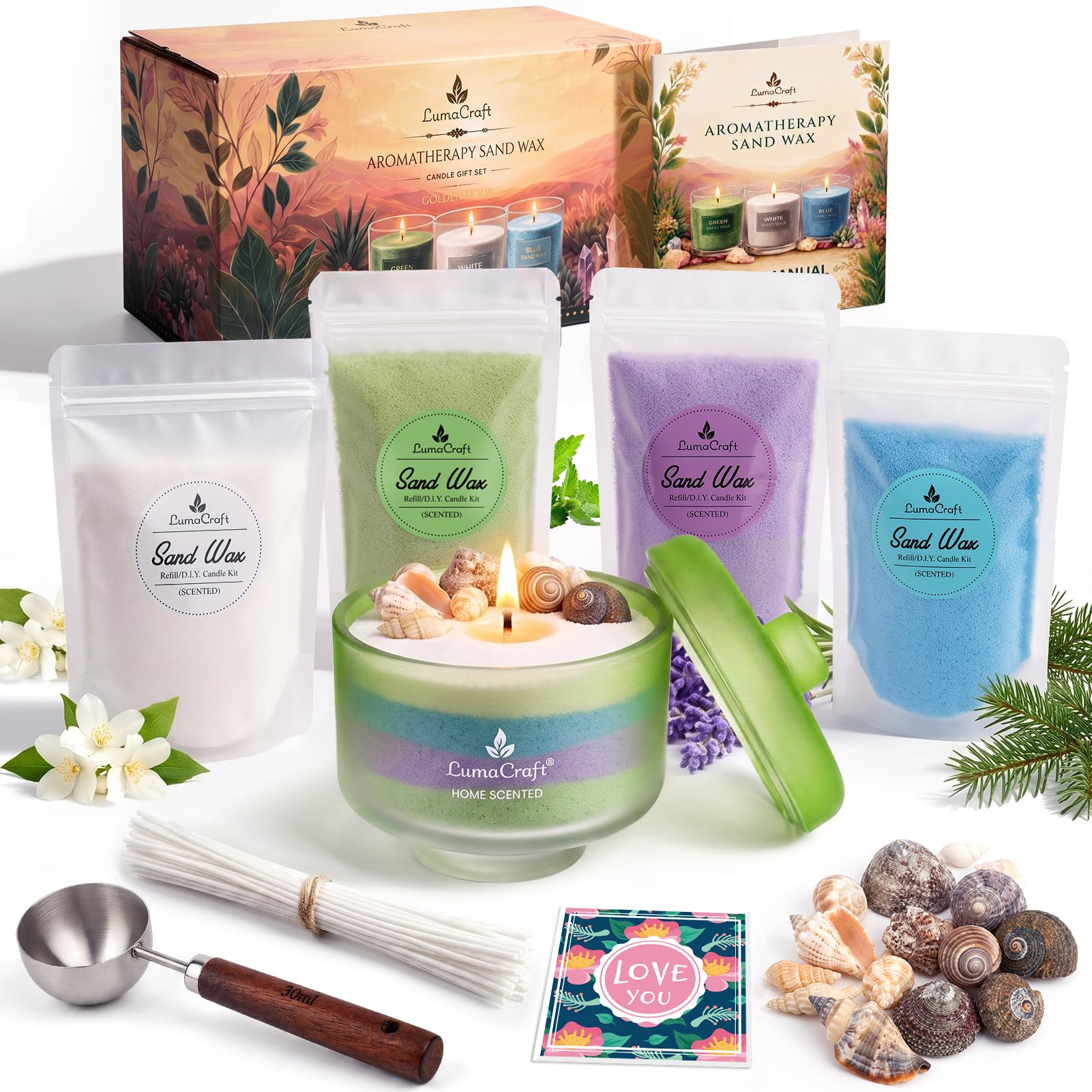 LumaCraft Kit per realizzare candele in cera di sabbia, 4 profumi/4 colori
