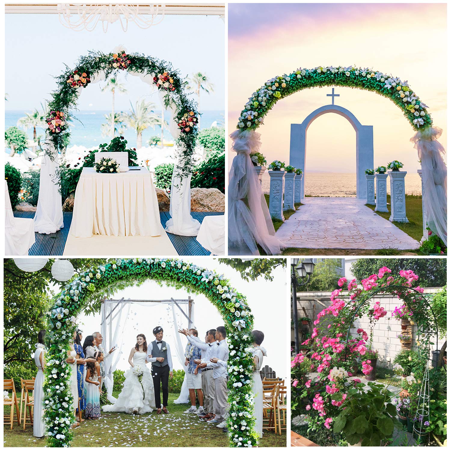 Metal Garden Arch, 2.4M Garden Archway Traliccio in Acciaio Verniciato a Polvere per Piante Rose di Supporto Arrampicata Arco Decorazione del Giardino (Verde Scuro)