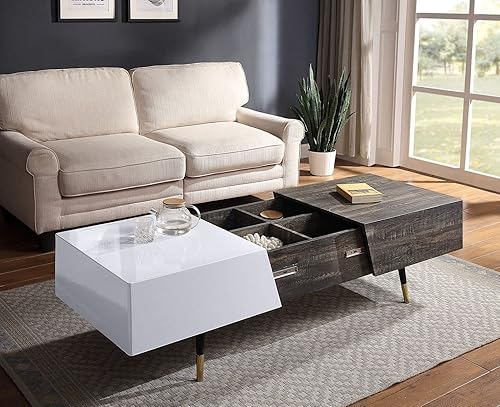 Acme Orion 84680 - Mesa de café color blanco de alto brillo y roble rústico