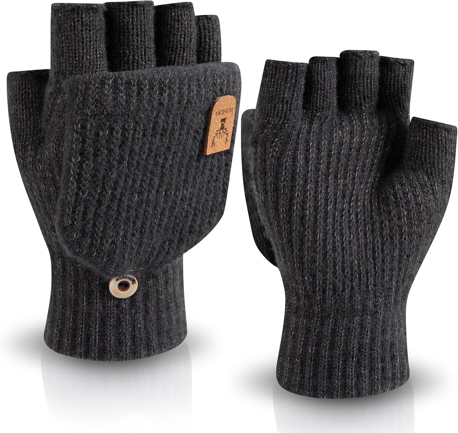Winter Knitted Fingerless Gloves for Women Warm Half Finger Gloves Convertible Mittens Flap