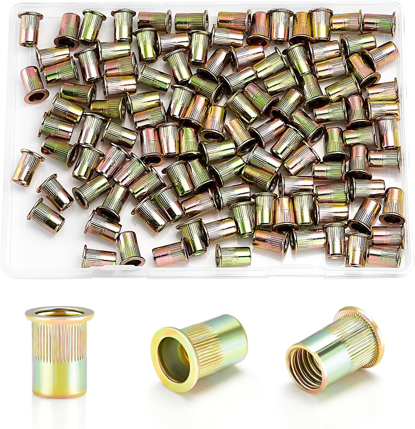 M6 Rivet Nuts 115Pcs,Carbon Steel Galvanized Rivnuts, Threaded Insert RIV nut, Flat Head M6 Rivet NutsertS
