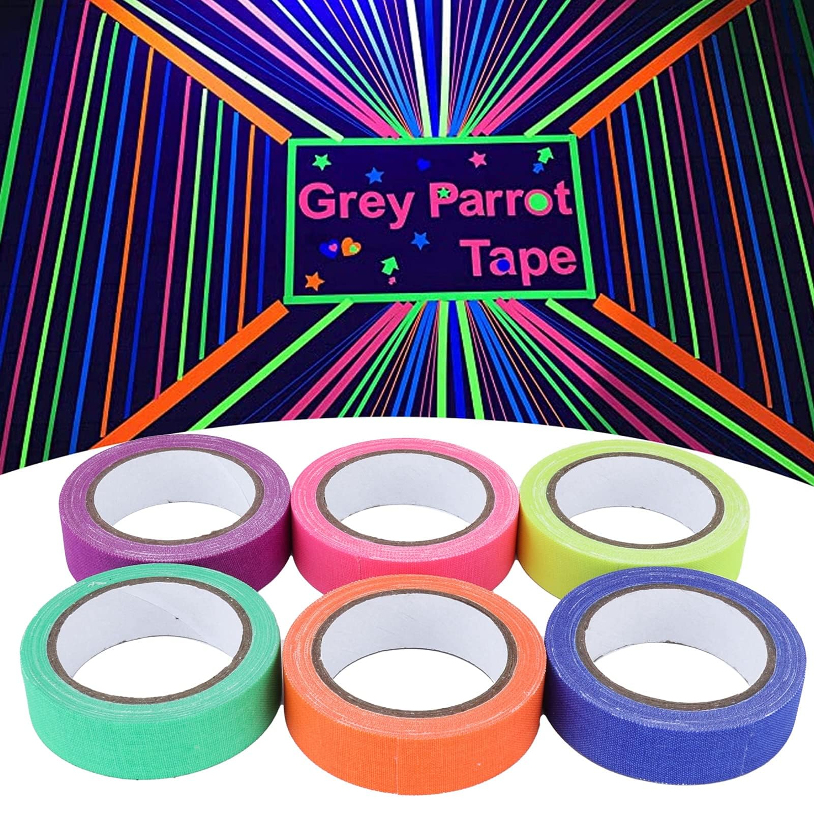 6 rollen UV-tape Blacklight reactieve tapes, zelfklevende Neon plakband fluorescerende kleur