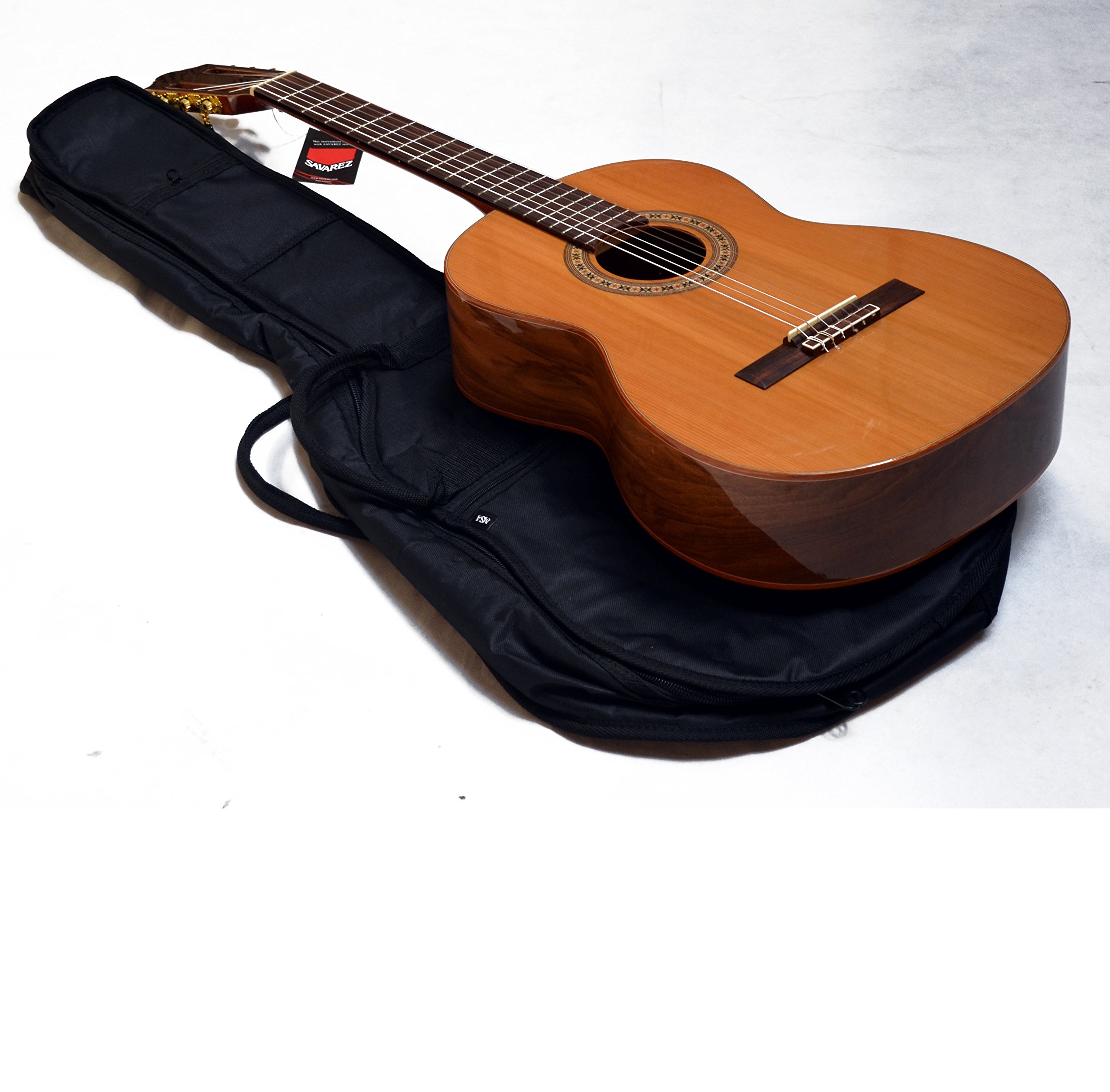 EDLE 4/4 GITARRE + GIGBAG SCHWARZ - KONZERTGITARRE - DECKE ZEDER MASSIV - BODEN u. ZARGE WALNUSS HOCHGLANZ - SAVAREZ SAITEN - RANDEINLAGEN - HG10G