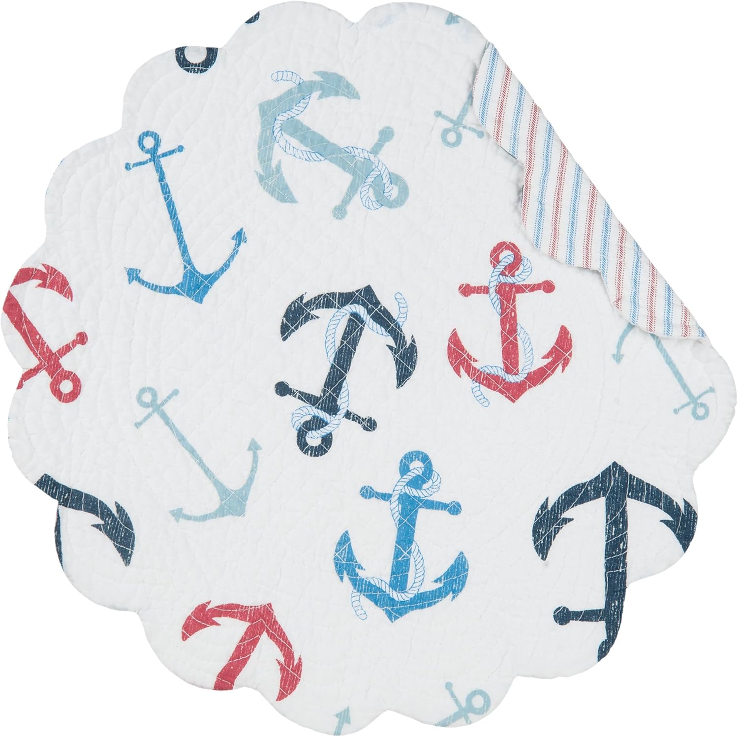 C&F Home Anchors Away Round Placemat Set Of 6 Cotton Quilted Coastal Beach