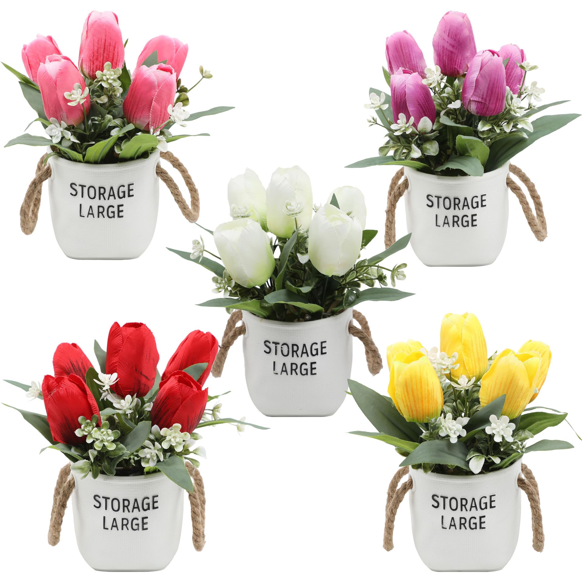 Fleurs en pot artificielles : lot de 5 tulipes pour verdir un bureau sans entretien de plante