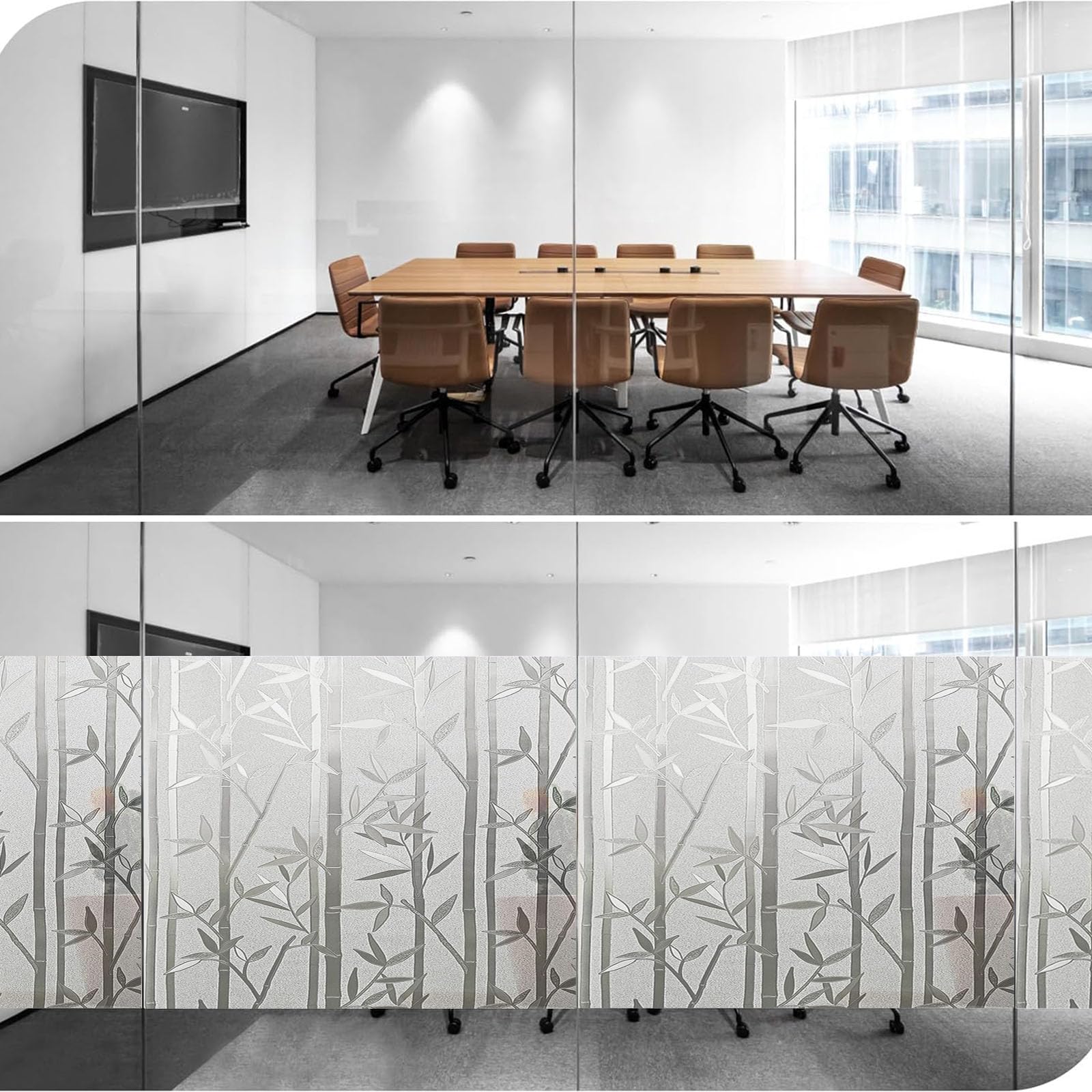 Pellicola Finestre Non Adesivo 85 x 610 cm Autoadesive Anti-Uv, Statica, Privacy Oscurante Privacy Pellicola per Cucina, Ufficio, Camera da Letto, Bamboo