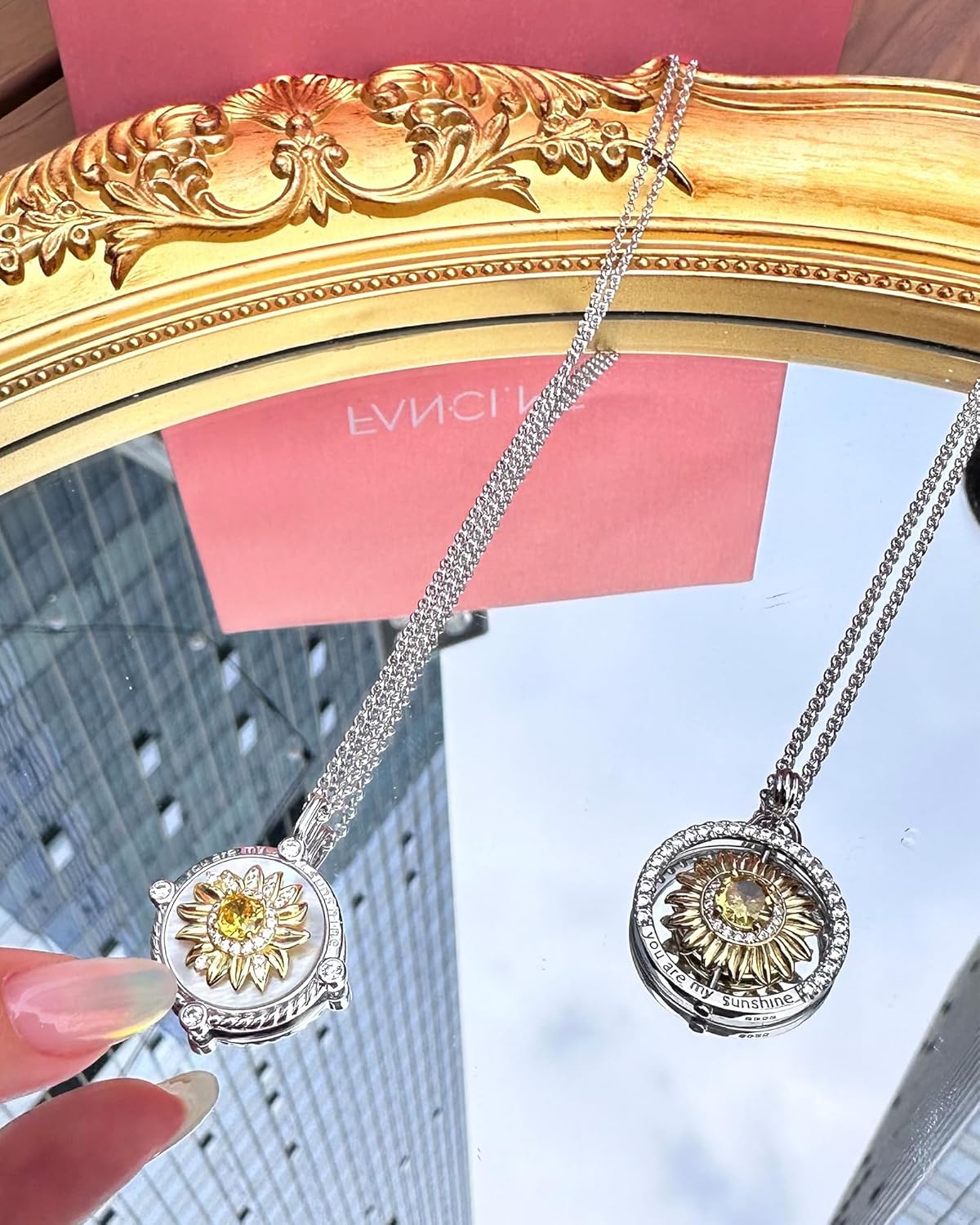 FANCIME Sunflower necklace Sterling Silver Spinning Anxiety Pendant for anti-stress, You Are My Sunshine Mother of pearl Jewelry Birthday Christmas Gifts for Women Wife Her - Image 4