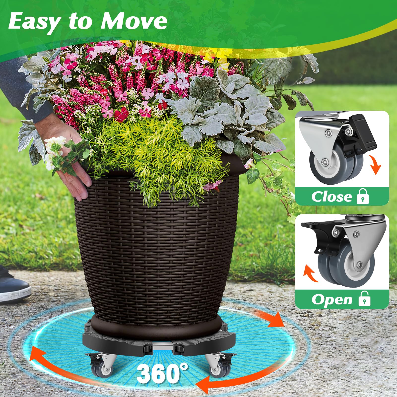 Linkax Plataforma con Ruedas, Ajustable Ø 35-48cm, Capacidad de Carga 150 kg, Soporte para Macetas con Ruedas para Macetas Exterior Grandes Soporte Plantas Interior Bombona Butano Base Sombrilla