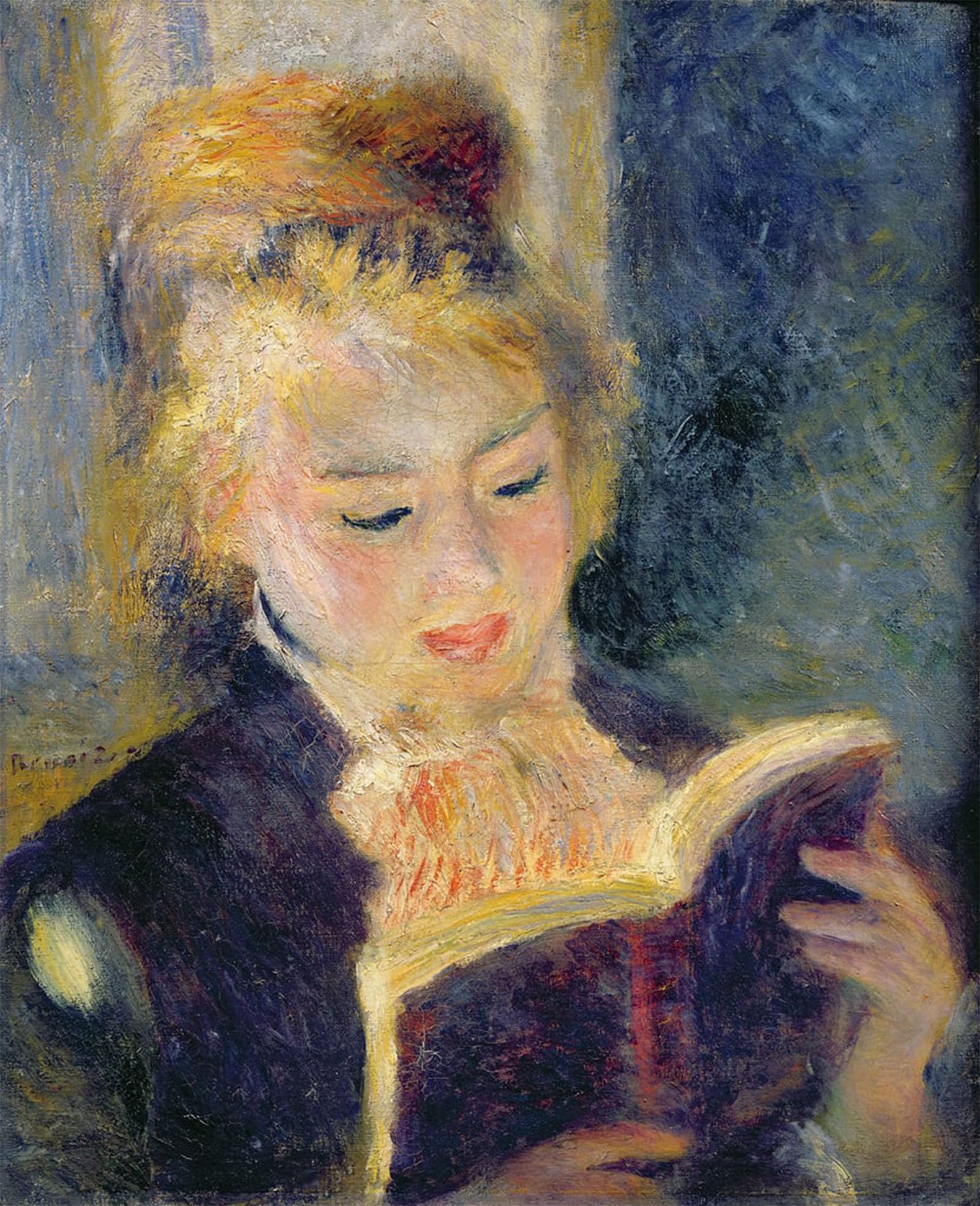 ARTXLXXBN Famous Print Painting Colorful Art Print Girl Reading by Pierre Auguste Renoir Canvas Art Decorations for Home Decor 60x90cm