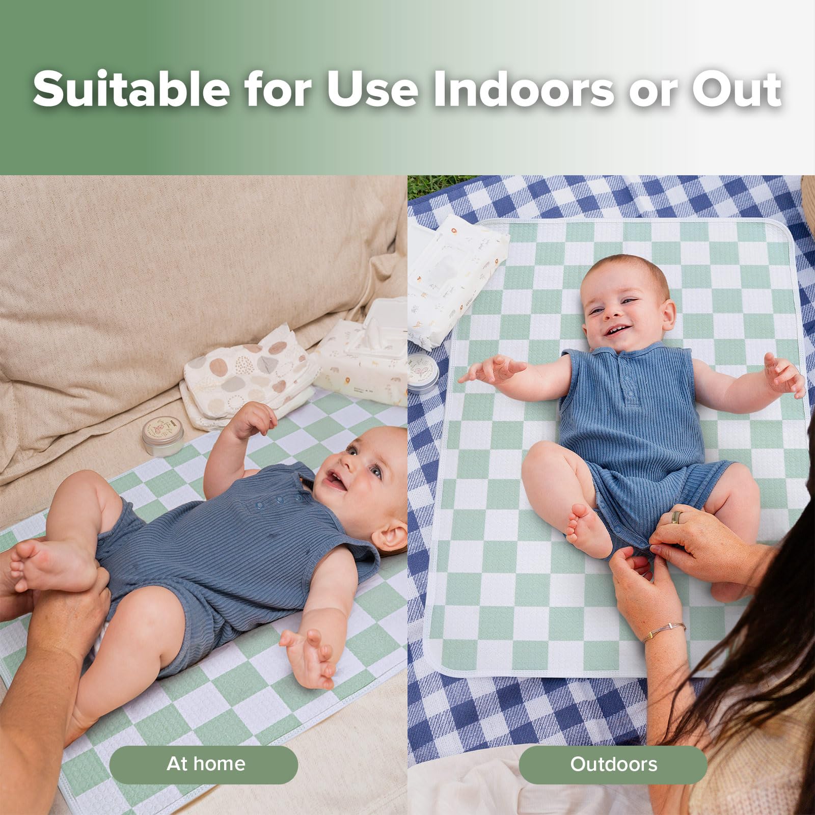 haakaa Waterproof Changing Pad Liners, 100% Cotton, Soft & Breathable (1pc, 19.5" x 27.5" Checkered Days) - Image 4