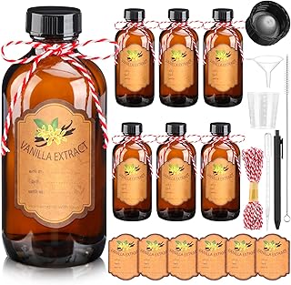 6 Pack Vanilla Extract Bottles 4 oz Homemade Glass Bottles for Vanilla Extract Amber