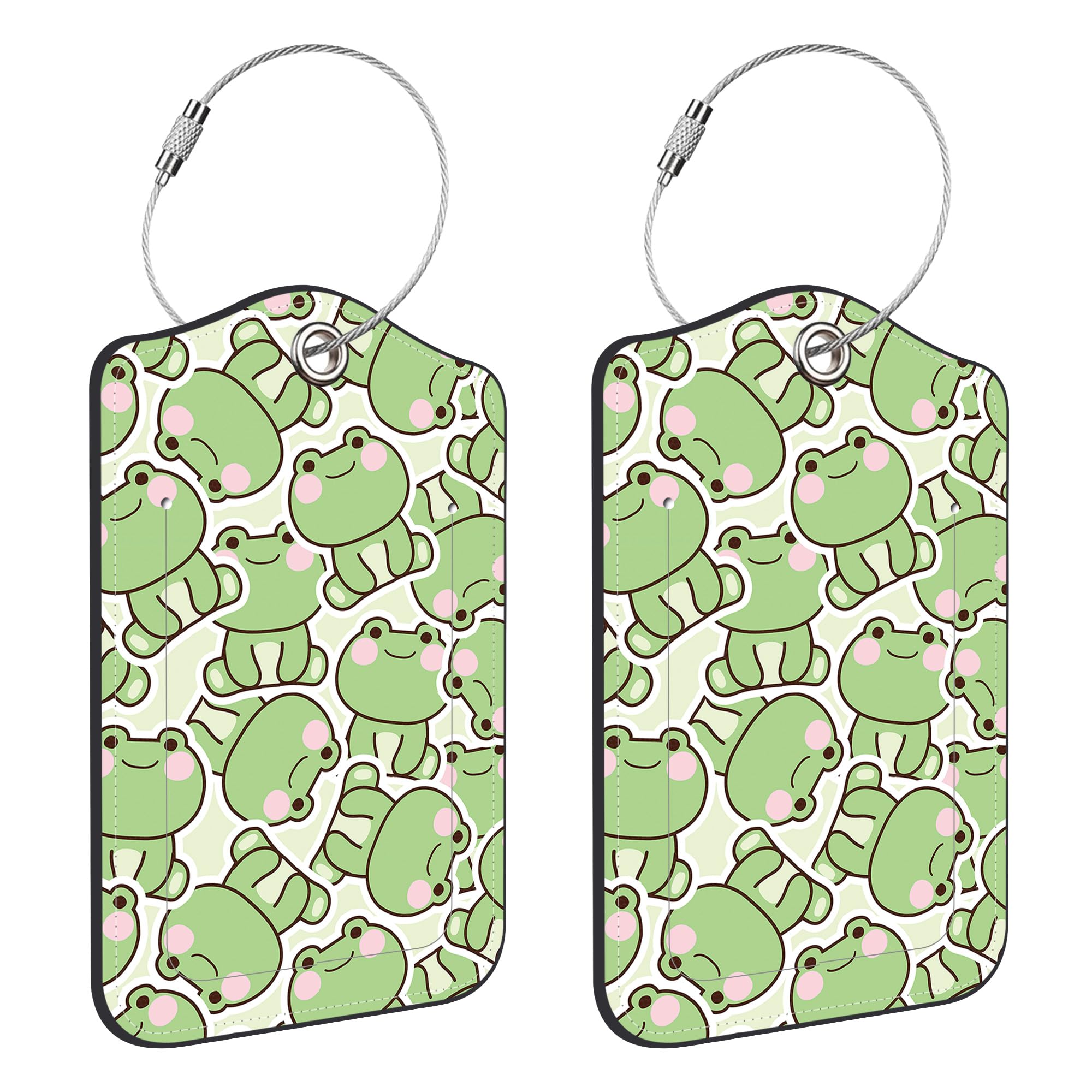 Neidius 2 Pack Luggage Tags for Suitcase,Cute Frog PU Leather Luggage Tags with Privacy Cover Name Address Labels and Steel Ring,Creative Travel