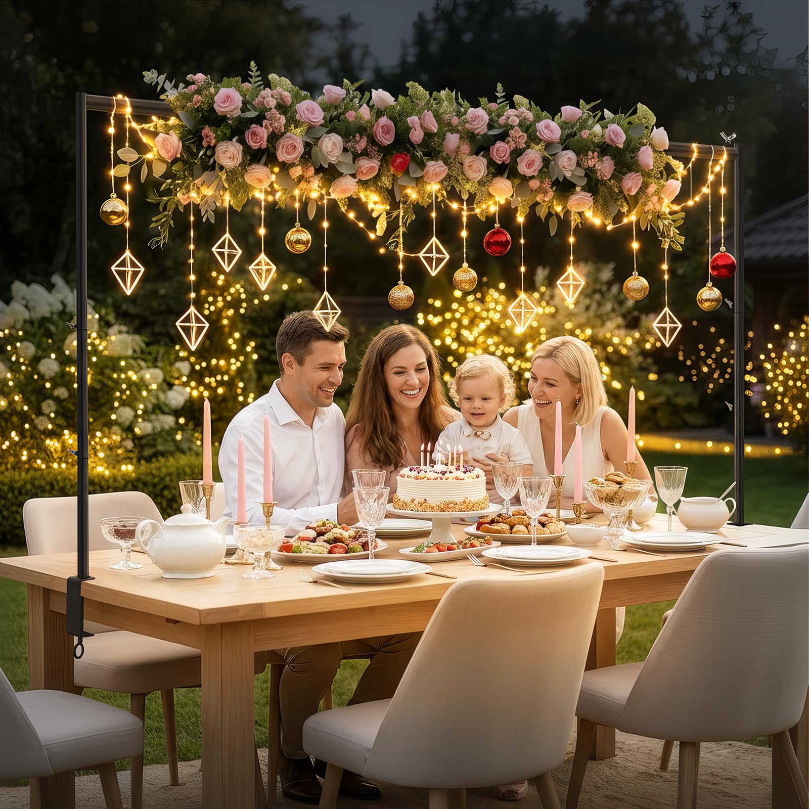 Mittimiya Barra de Mesa Ajustable de 73-280 cm, Arco MetáLico para Mesa con Abrazaderas, Barra Decorativa para Mesa para Bodas, CumpleañOs, Aniversarios, San ValentíN, Decoraciones para Fiestas