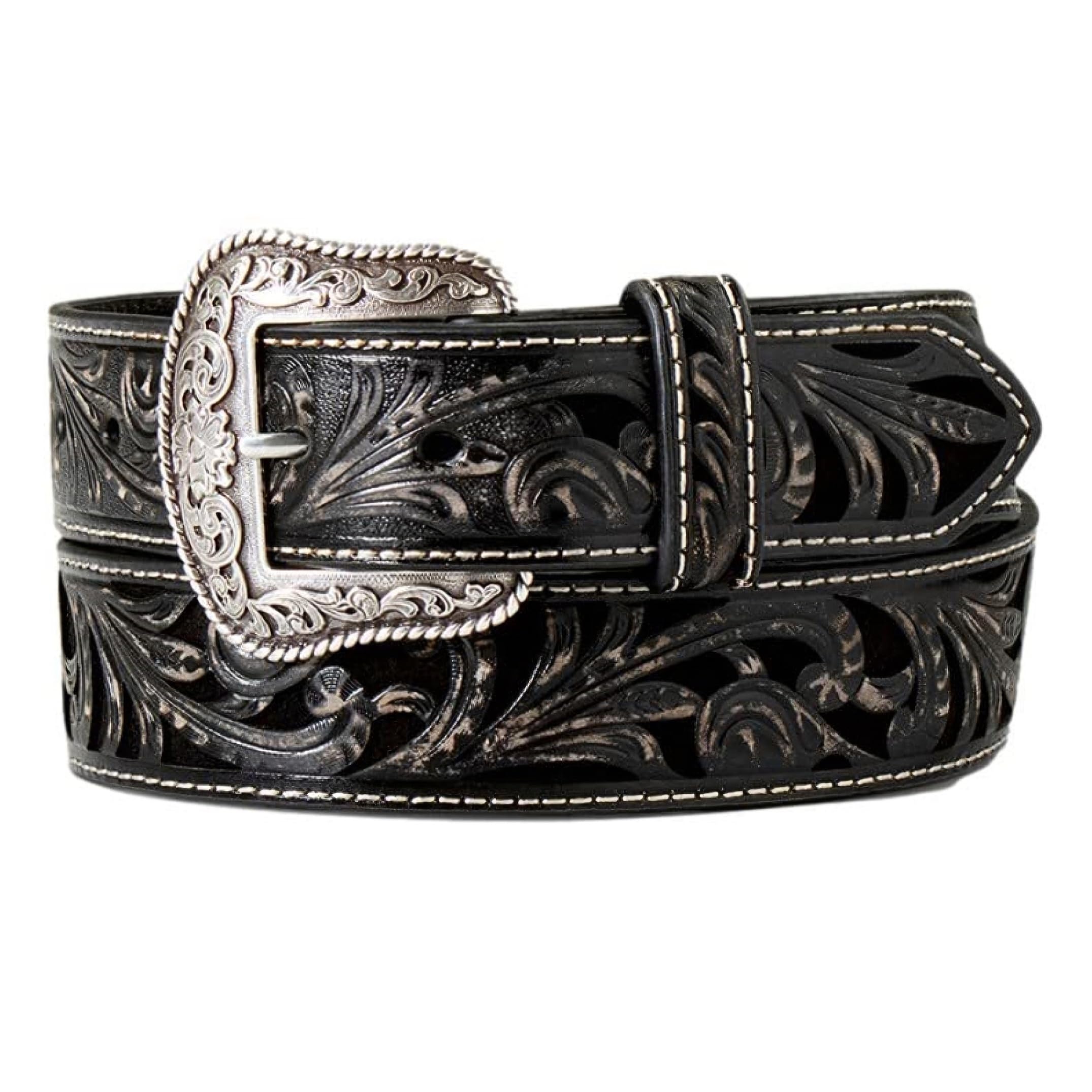 Ariat Women's Black Western Belt Floral Embossed Leather A1565001, Medium
