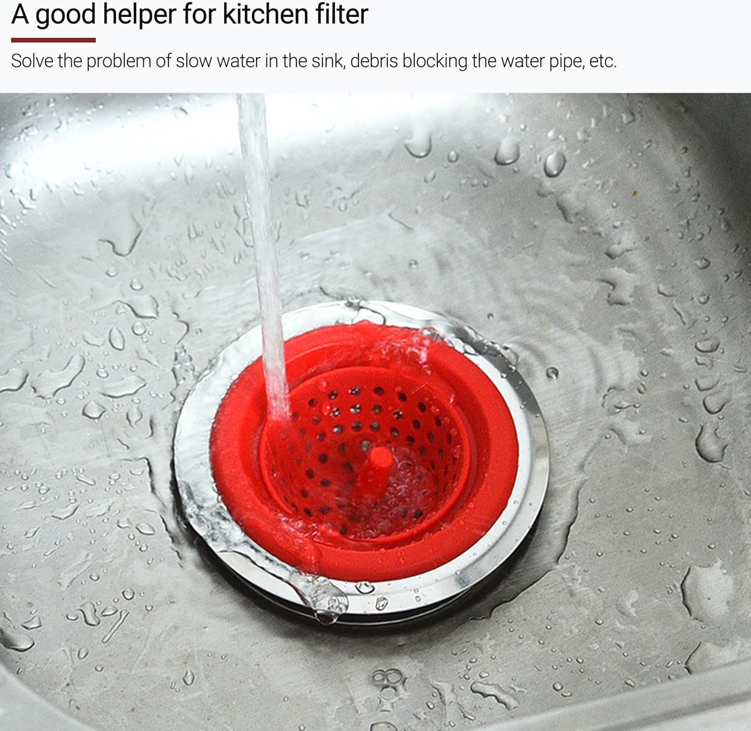 SooGree Kitchen Sink Drain Strainer, 2PCS Silicone Sink Stopper, Sink Filter Plugs Strainers, Large Wide 4.6'' Diameter Rim, Traps Food Debris and Prevents Clogs(Grey)