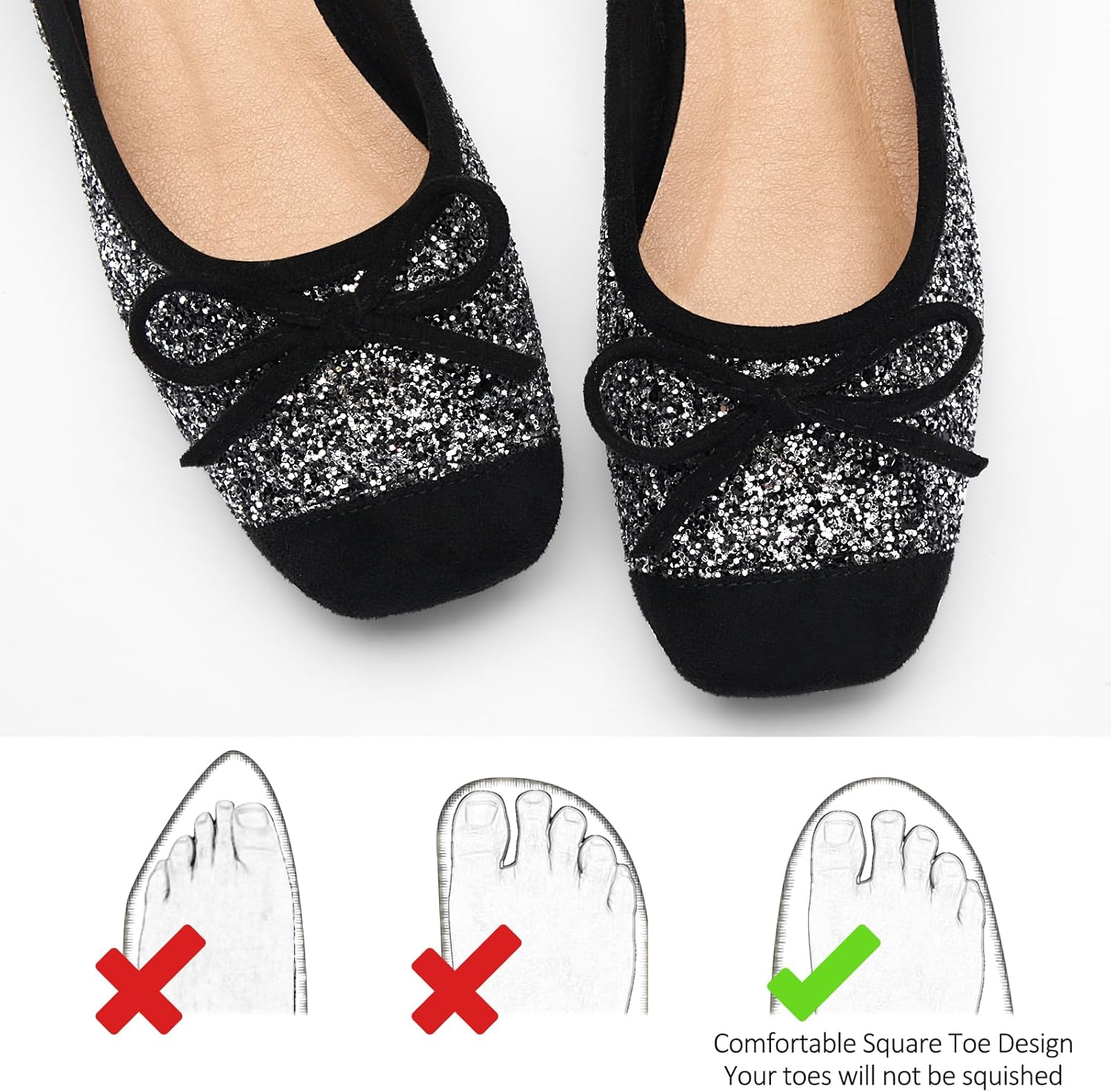 Women's Ballet Flats Cap Toe Bow Flats Two Tone Slip On Flats Comfort Square Toe Dressy Flat Shoes for Casual Work - Image 3