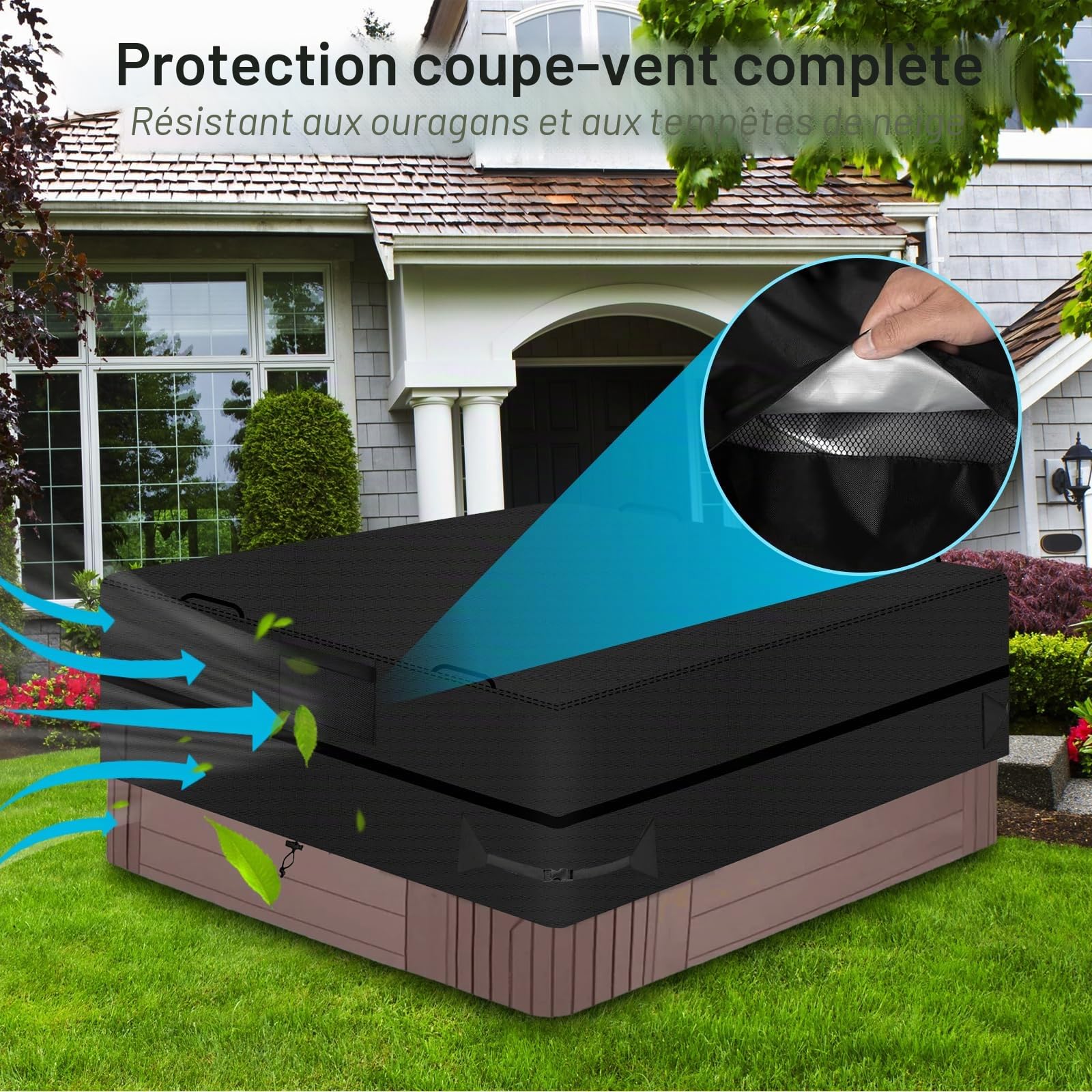 Bache pour Spa Carre, Protector-Spa, Tissu Oxford 600D imperméable Couverture Spa, Anti-UV Housse de Protection pour Bain à Remous de Jardin, Indéchirable, avec Sac de Rangement (230 * 230 * 85cm)