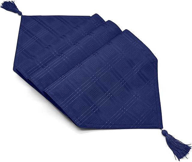 Luxury Jacquard Woven Wipeable Modern Table Dining Linen Cloths, Napkins, Table Runner (Navy, One Runner (13x70in))