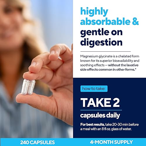 Miniatura 7 de Glicinato de magnesio 200 mg  Bisglicinato de magnesio fabricado en Estados Unidos  Alivio del estrés y corazón, músculo, metabolismo, apoyo