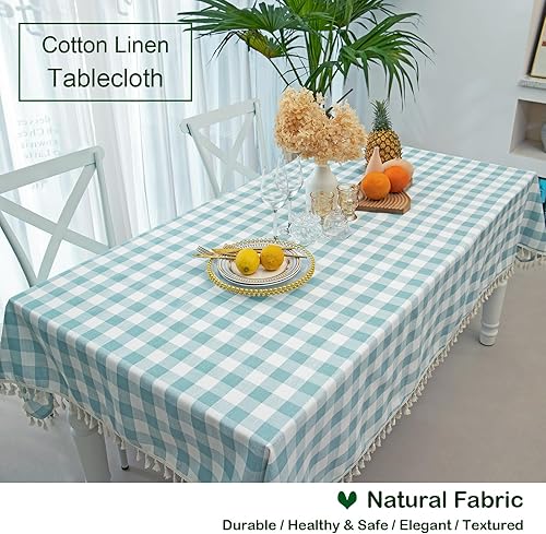 Miniatura 4 de Mantel a cuadros cuadrado de mezcla de algodón y colección Gingham, ideal para cocina, restaurante, casa de campo, decoración de primavera, verano y