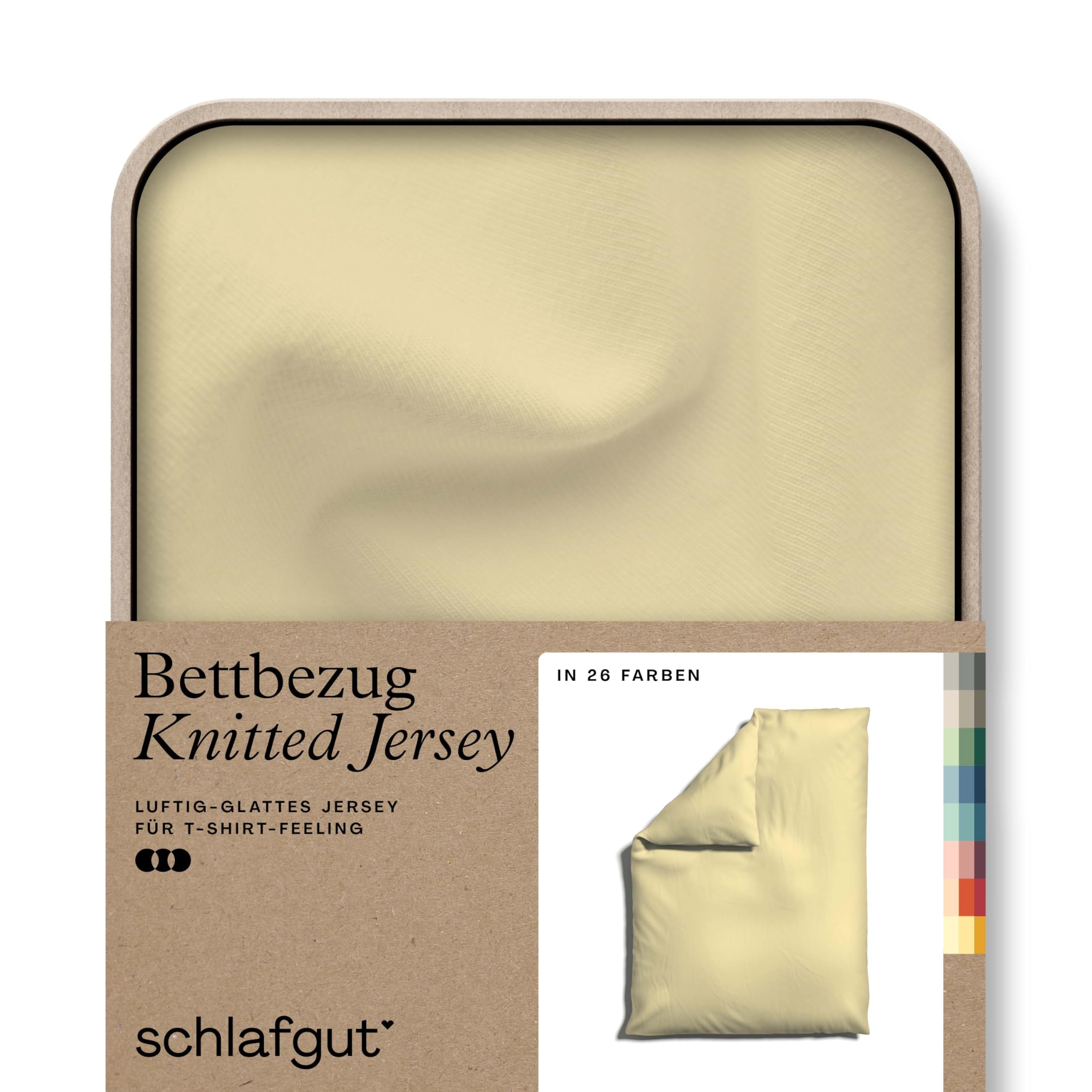 schlafgut Knitted Jersey Bettwäsche 155x220cm Bettdecke Bezug einzeln, Yellow Mid Uni, weich und faltenfrei mit Elasthan