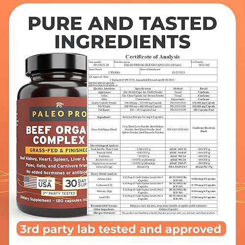 Miniatura 3 de Paleo Pro O.G. Blend Cápsulas de órganos de carne de res premium, riñón, corazón, hígado, bazo y páncreas de vacas alimentadas con pasto y