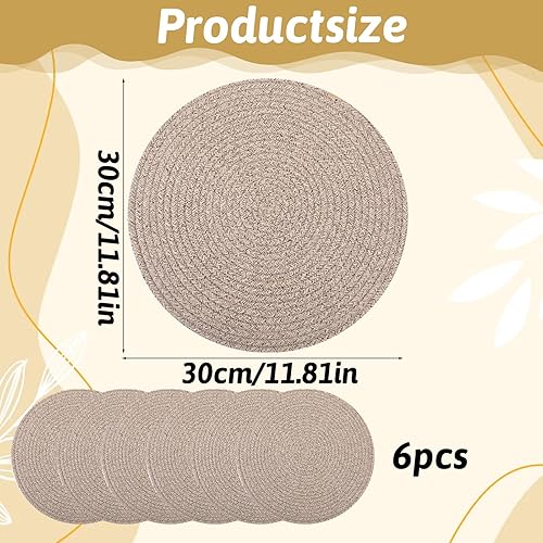 Miniatura 2 de Juego de 6 manteles individuales redondos tejidos con cuerda de algodón, antideslizantes, resistentes al calor, manteles individuales rústicos de 12
