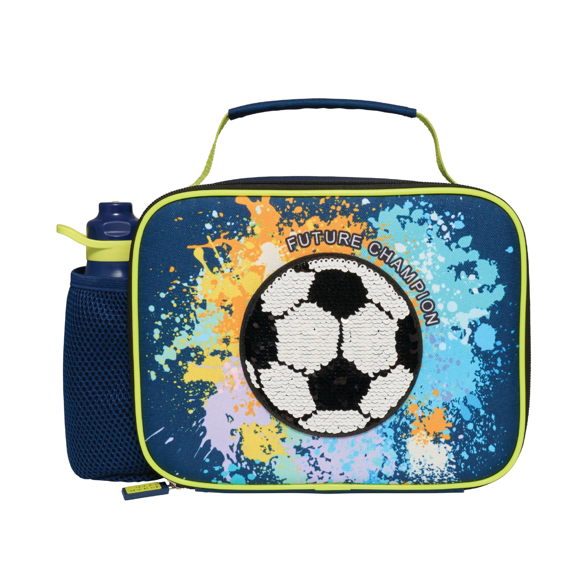 Polar Gear Football Lunch Bag with 400ml Kids Water Bottle - Back to School Supplies - 600D Polyester Insulated Bag Bottle School Combo Set - Football Gifts, Blue