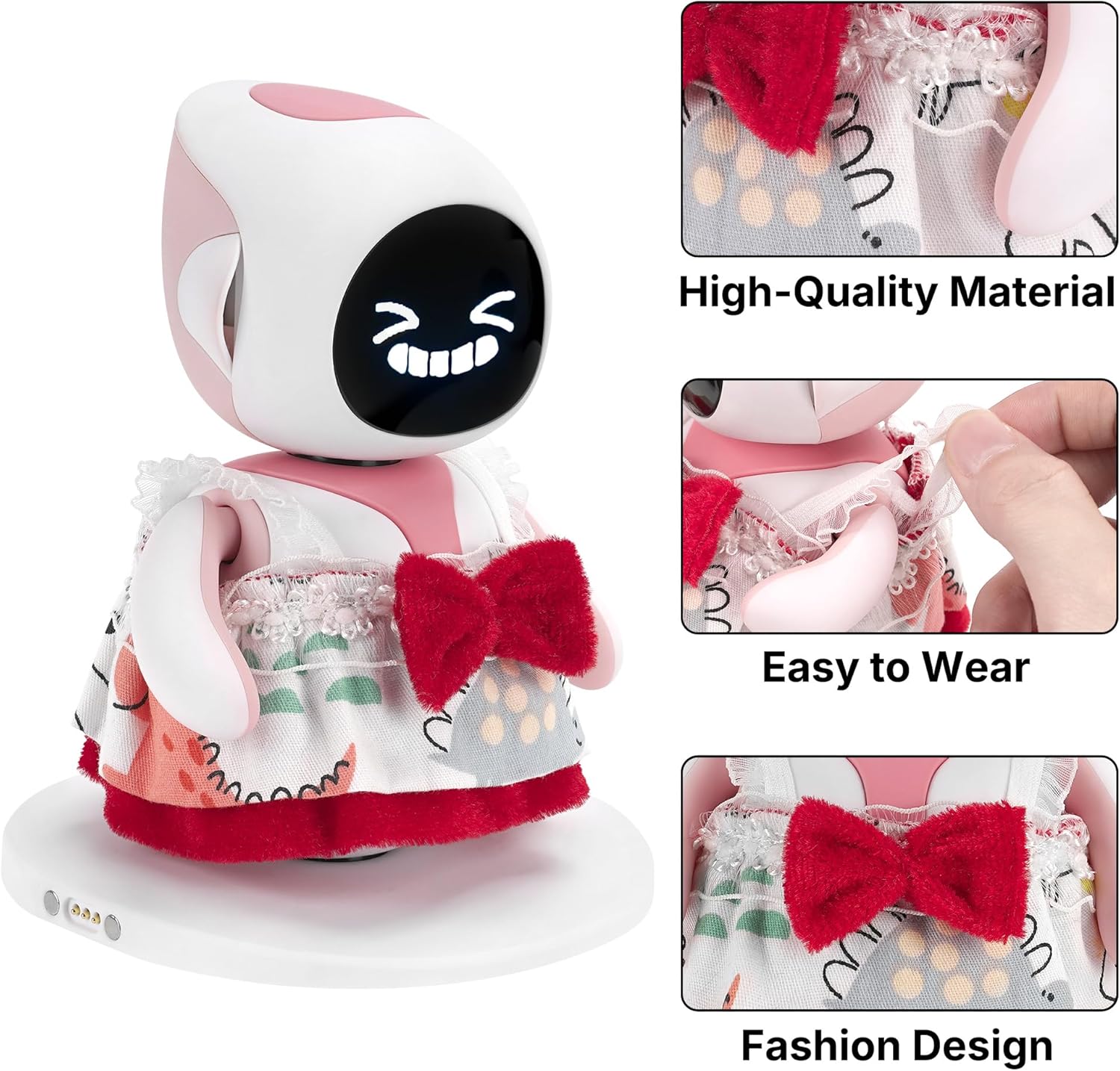 Red Princess Dress, Compatible with Eilik Robot, Cute Style Outfit with Fluffy Bow and Lace Trim, Decorative Robot Costume Accessories