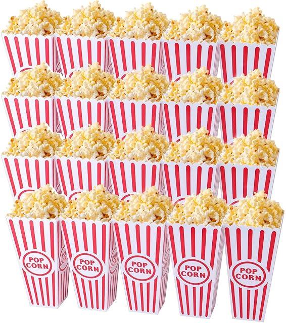 Tebery 20 Pack Plastic Open-Top Popcorn Boxes Reusable Movie Theater Style Popcorn Container Set
