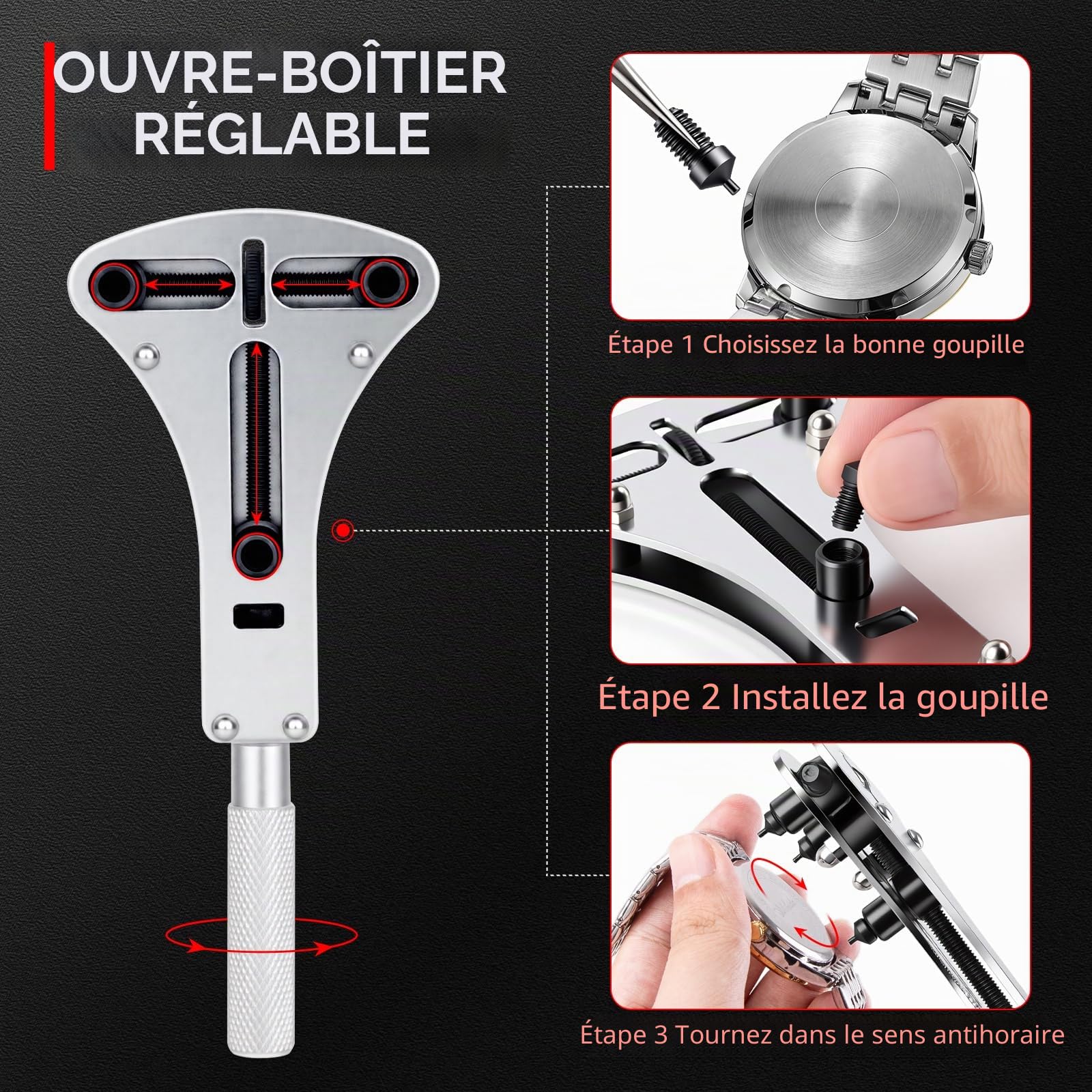XOOL Kit de Réparation de Montres Professionnel 151 Pièces, Inclut Ouvre-boîtier Réglable, Poinçon pour Bracelet, Outil de Barre de Ressort, Détacheur de Maillons, Pince et Plus