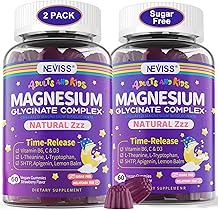 Magnesium Glycinate Gummies for Adults & Kids 4+, Sugar Free Magnesium Bisglycinate Supplement 400/200mg with B6D3, 5HTP, L-Theanine for Sleep & Relaxation, Brain, Muscle, Melatonin Free Gummies,2Pack