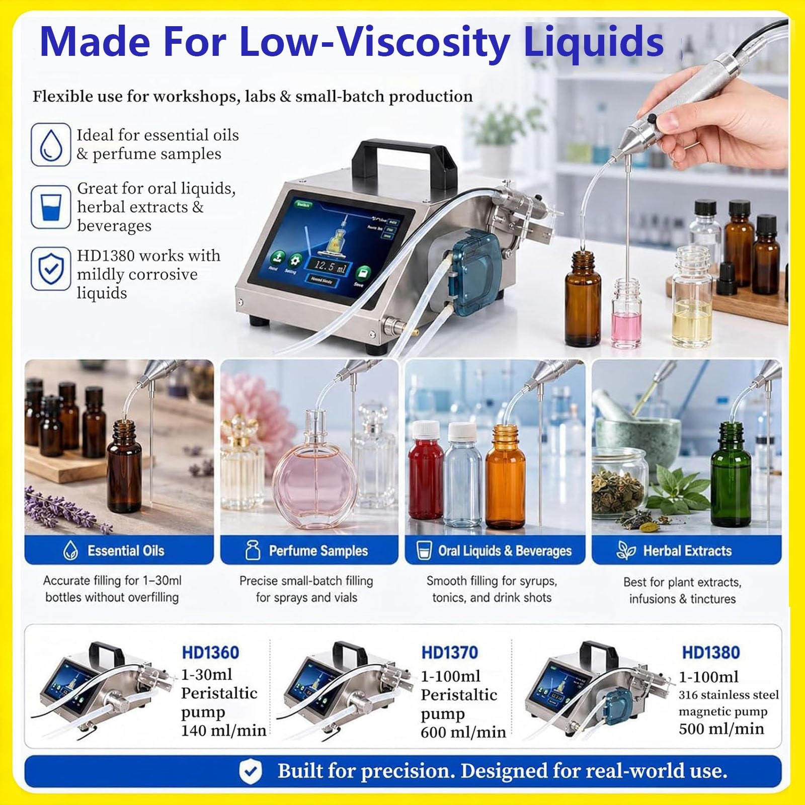 Automatyczna maszyna do napełniania płynem, mała cyfrowa maszyna do napełniania DIY, pojemność 1-100 ml, stal nierdzewna, do olejków eterycznych, kropli do oczu, perfum(HD1360)