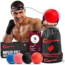 Champs MMA Boxing Reflex Ball Set with Punch Counter App | 4 Balls with Varying Weights, Headband &amp; 4 Spare Strings to Improve Speed, Hand Eye Coordination Training | Boxing Equipment, MMA Gear Gift