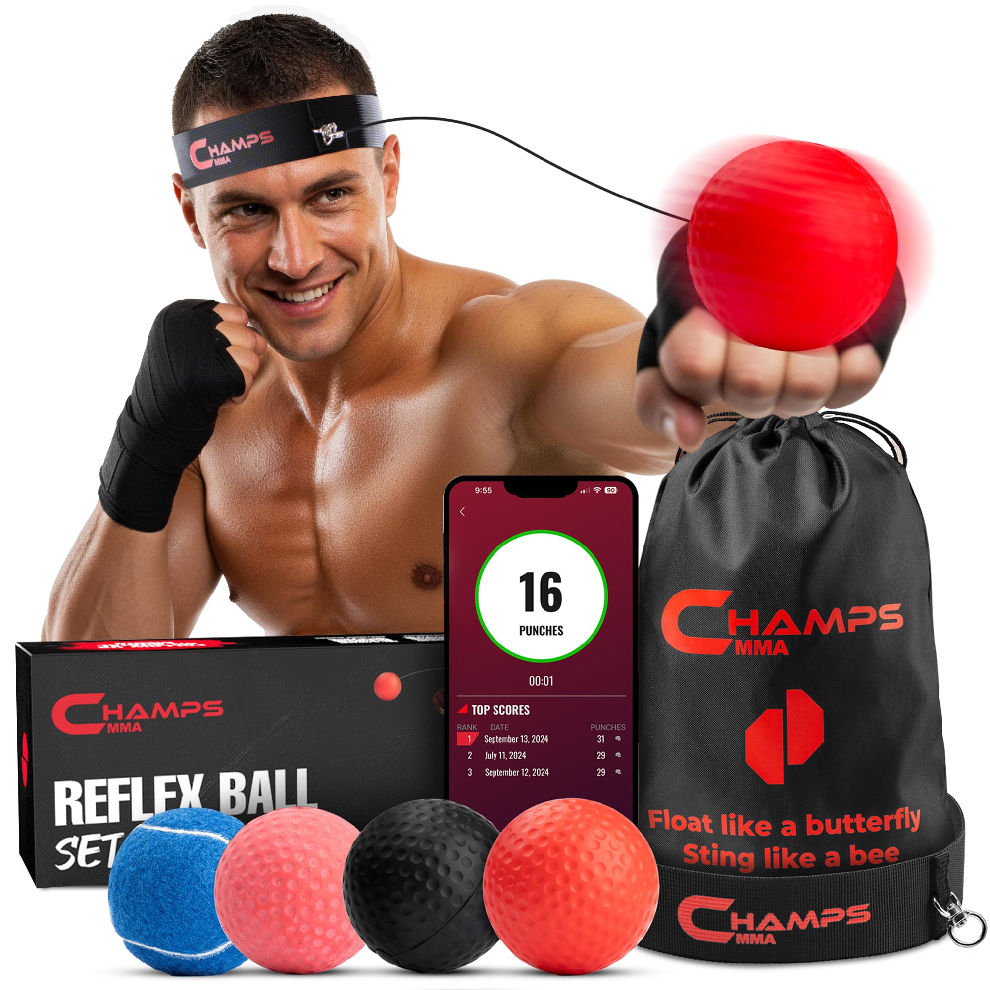 Champs MMA Boxing Reflex Ball - Boxing Equipment Fight Speed, Boxing Gear Punching Ball Great for Reaction Speed and Hand Eye Coordination Training Reflex Bag Alternative
